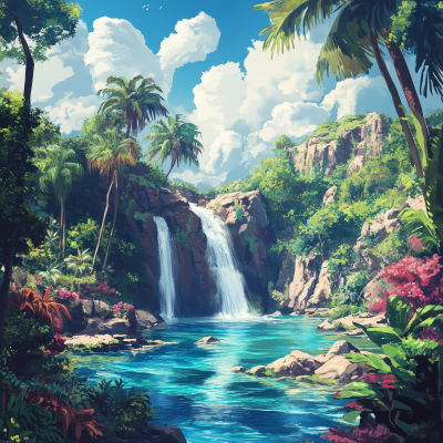 Tropical Oasis in Anime Style