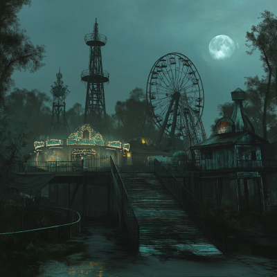 Haunted Amusement Park at Night