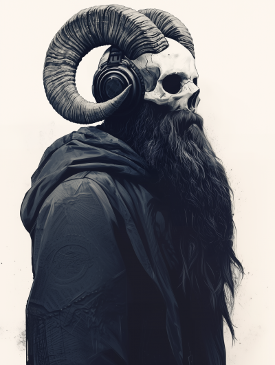 Rough Color Sketch of Goat Iron Skull with Big Ram Horns