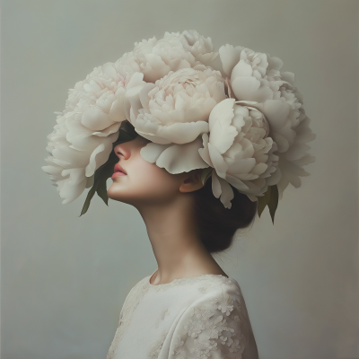 Peony Flower Woman Portrait