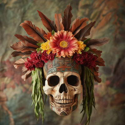 Mayan Skull with Flower Headdress