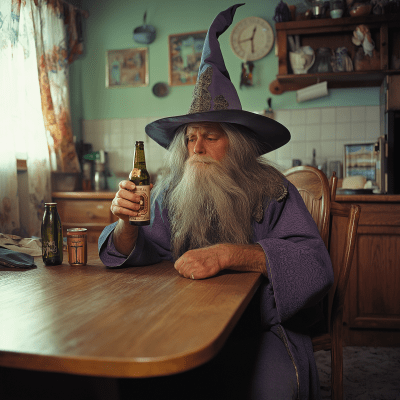 Bored Wizard in 1990’s Magazine Ad Aesthetic