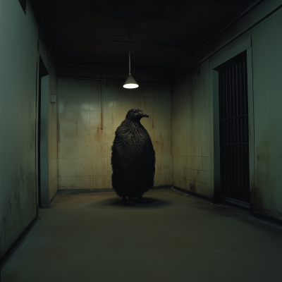 Suspicious Penguin in Dark Room