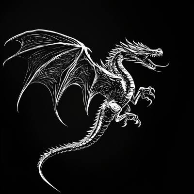 Ferocious Dragon Line Art Illustration