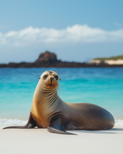 Sea Lion on Galapagos Islands Beach