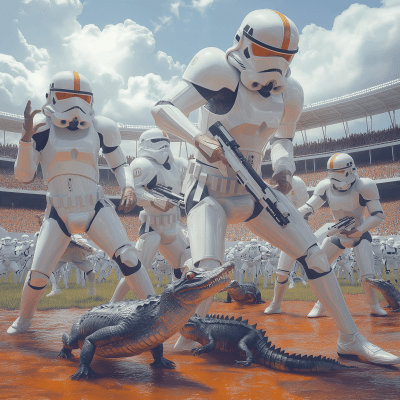 Miami Hurricanes football players in stormtroopers armor