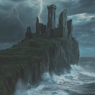 Stormy Castle Ruins by the Sea