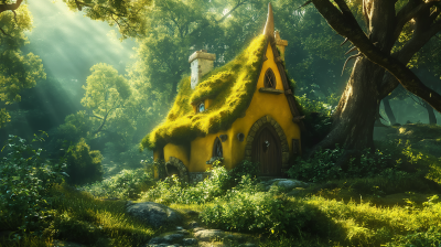 Yellow Medieval House in Fantasy Forest