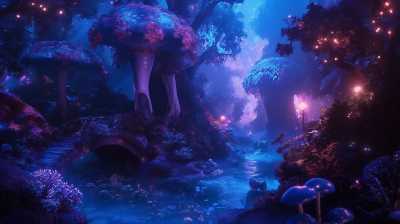 Surreal Fantasy Scenario with Blue Ambient Light