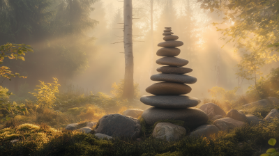 Balanced Inukshuk in Zen Garden