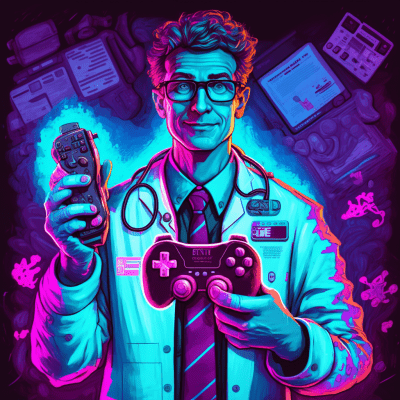 Illustrated Doctor with Video Game Controller