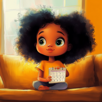 Bright and Colorful Cartoon Painting of a Cute Girl with Afro