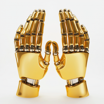 Golden Robot Hands Holding Sign