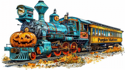 Pumpkin Train Vector Art