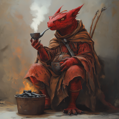 Fantasy Kobold with Staff and Pipe