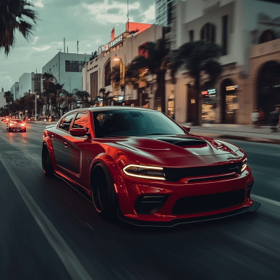 Speeding Red Dodge Charger