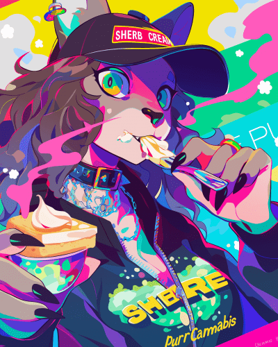 Colorful Panther Eating Pie Poster