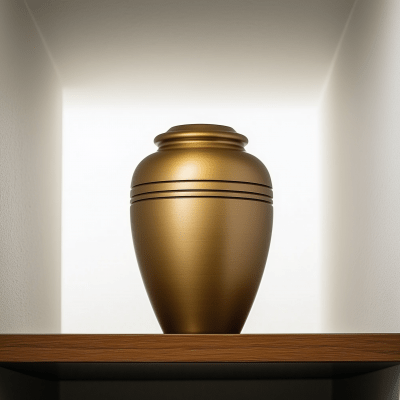 Cremation Urn on High Closet Shelf