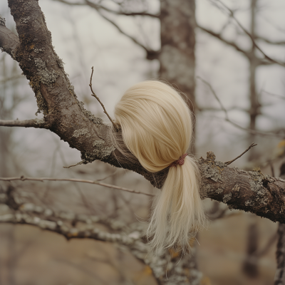 Blonde Wig on Tree Branch