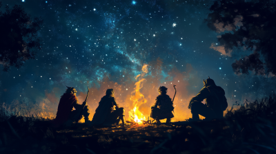 Fantasy Adventurers Campfire Silhouettes