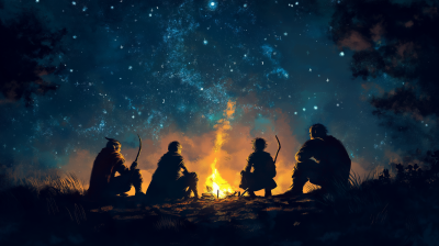 Fantasy Silhouettes around a Campfire