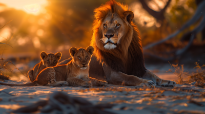 Lion Family Sunset