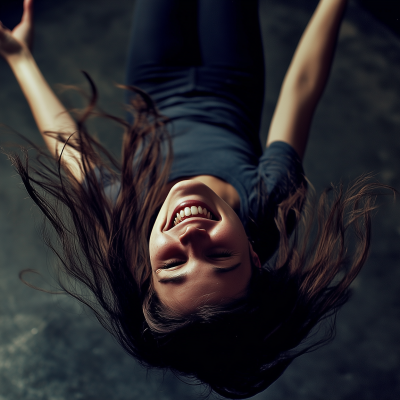 Woman Falling Backwards in Studio