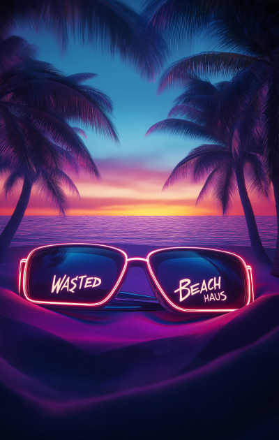 Neon Beach Themed Text Logo