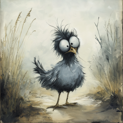 Whimsical Scruffy Chicken Watercolor Painting