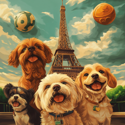 Dog Olympics with Eiffel Tower Background