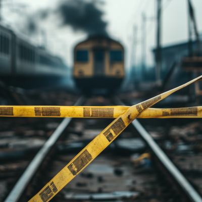 Yellow Emergency Tape on Modern Train