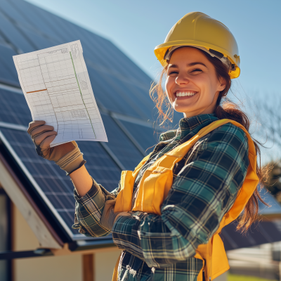 Female Solar Technician with Electricity Bill