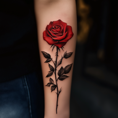 Realistic Red Rose Tattoo