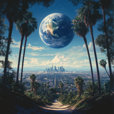 Los Angeles Horizon View with Planet Earth