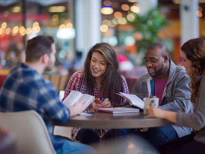 Diverse Friends Bible Study at Cafe