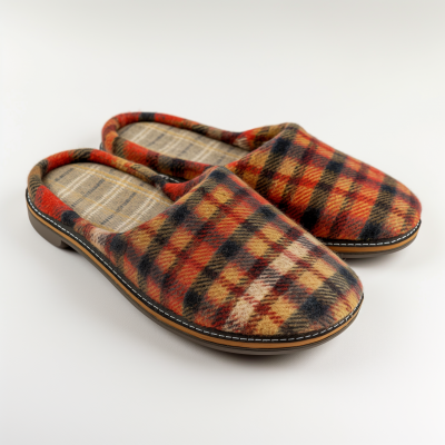 Tartan Pattern Slipper on White Background