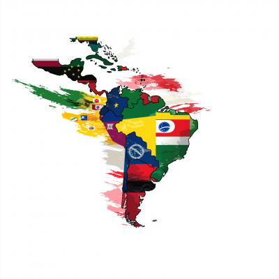 Colorful Map of Central and South America with Country Flags