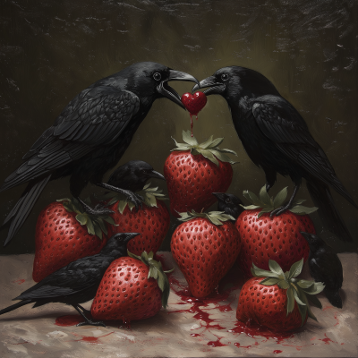 Crows and Strawberry Hearts