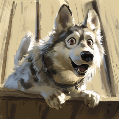 Children’s Book Illustration: Siberian Husky in a Barn