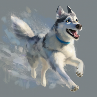 Whimsical Pixar-inspired Image of a Sled Dog