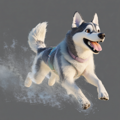 Whimsical Fantasy Sled Dog Illustration