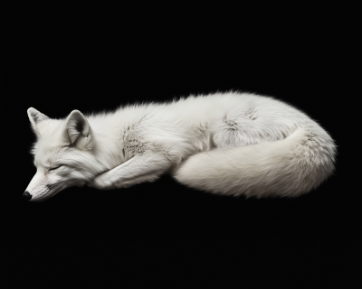 Sleeping White Fox in Black Background