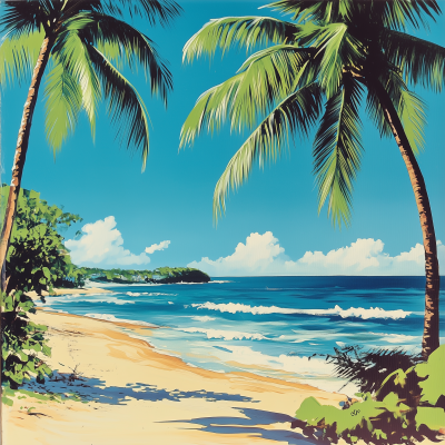 Caribbean-style Illustrated Beach