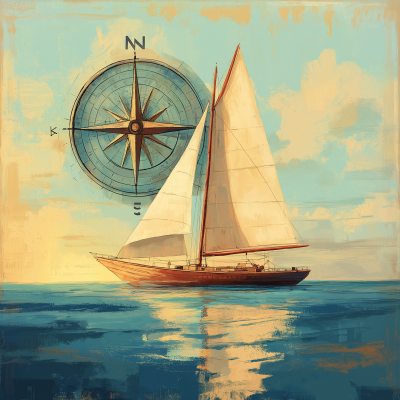 Sailboat and Compass Illustration