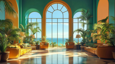 Art Deco Hotel Lobby with Sea View