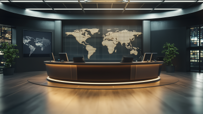 Modern Newsroom with Global Map