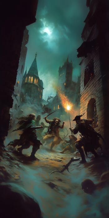 Adventurers vs Werewolf in Gothic City