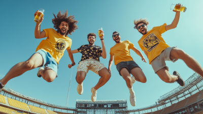 Friends Jumping at Stadium