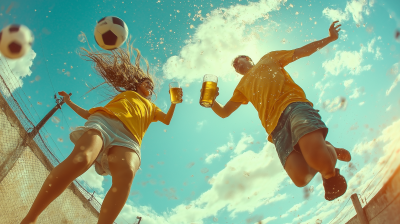 Jumping Couple with Beer Glass