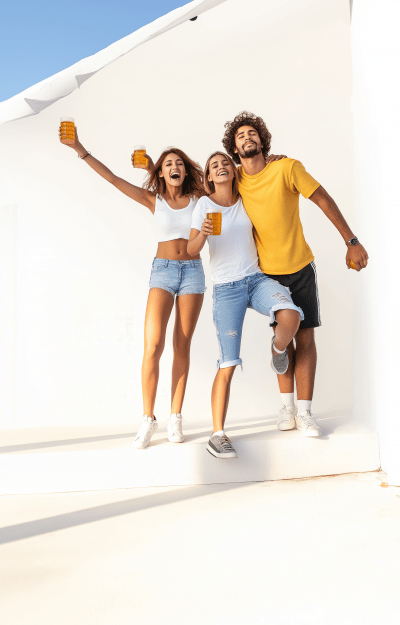 Celebratory Beer Drinking in Stylish Yellow Jersey